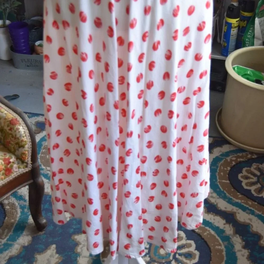 Vintage Josephine Chaus Red Polka Dot Rayon Midi Skirt High Waist 25 Size XS